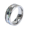 POYA Abalone Shell Rings Tungsten Ring 8mm Unique Mens Diamond Edged Wedding Band Custom Ring
