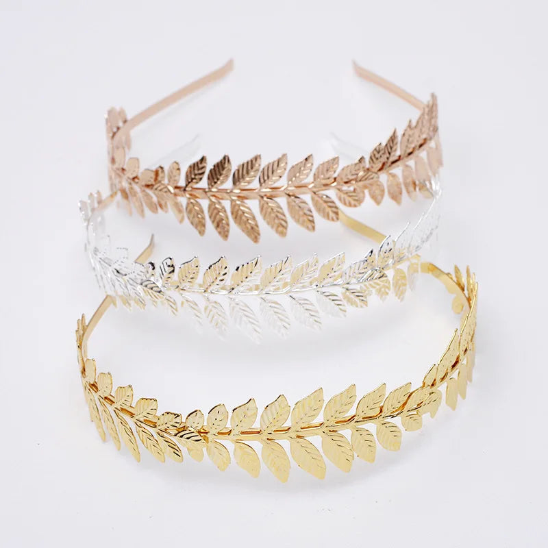 Golden Silver Leaves Rattan Hair Headbands for Bridal Leaf Chain Metal Hairbands for Girls