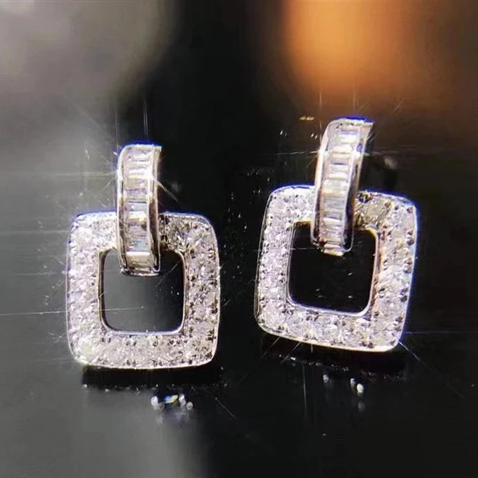 CAOSHI Wholesale Delicate Square Shaped Design Full Paved Cubic Zirconia Earrings for Fashion Jewelry CZ Stud Earrings for Women