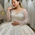 Light Luxury Classic European American Ball Gown Wedding Dress White Pearl Lace Sequin Pompadour Floor-Length Long Sleeves