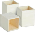 3-piece Unfinished Wooden Pen Holder with Engraved Design for Stationery Storage Cup Home Desk Finishing Desktop Accessories