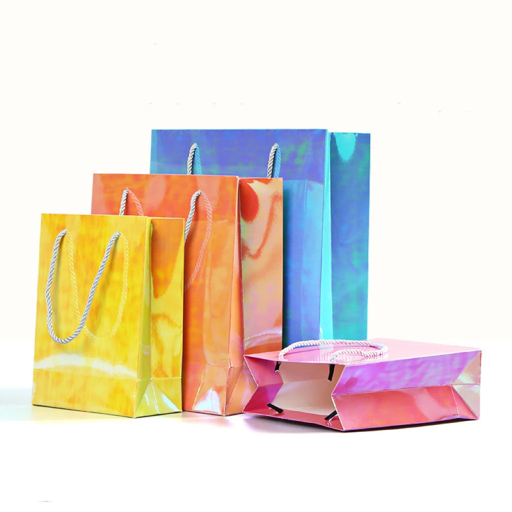 Custom Printing Logo Hologram Holographic Laser Color Clothing Makeup Gift Shopping Tote Paper Bag for Cosmetic Packaging
