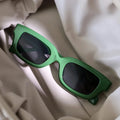 2024 Green Retro Square Sunglasses for Women Simple Shading Driving Glasses with UV400 White PC Frame