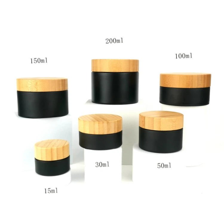 Matte Black Glass Jar 250ml 200ml 150ml 100ml  50ml 30ml  15ml Frosted Black Glass Cosmetic Jar with Bamboo Lid for Body Butter