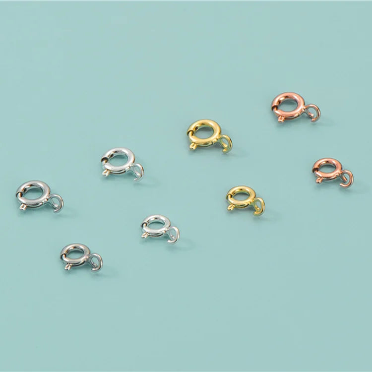 Wholesale Real Pure Solid 925 Silver Spring Clasp Rose Gold Plated 5mm 6mm Metal Cord Ends Clasp for Jewelry Chain Findings