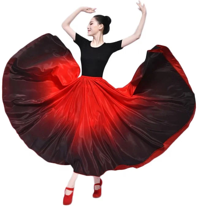 Exquisite Gradient Color 540-720 Degree Oriental Belly Dance Performance Practice Circle Half Skirt for Women Ballroom Dance
