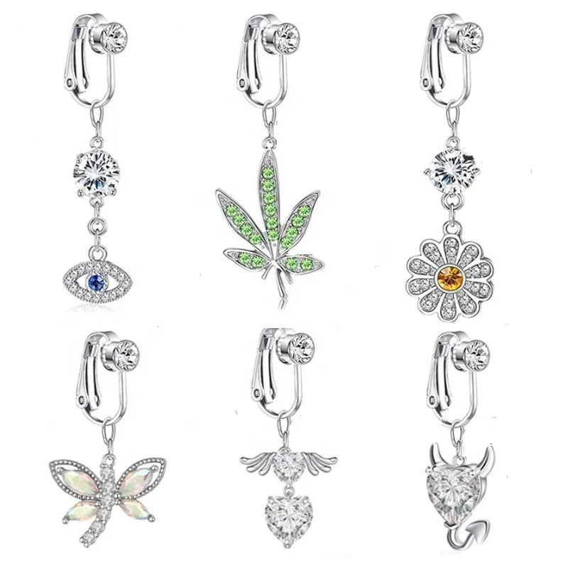 Gaby New Arrive  Fake Belly Button Ring with Cz Flower Eye  Design  Clip on Belly Ring  Non Piercing Body Jewelry