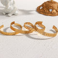 Dreamshow Multilayer Zircon Paved Hollow Out 18K Gold Plated Woman Designer Chain Cuff Stainless Steel Open Bangles