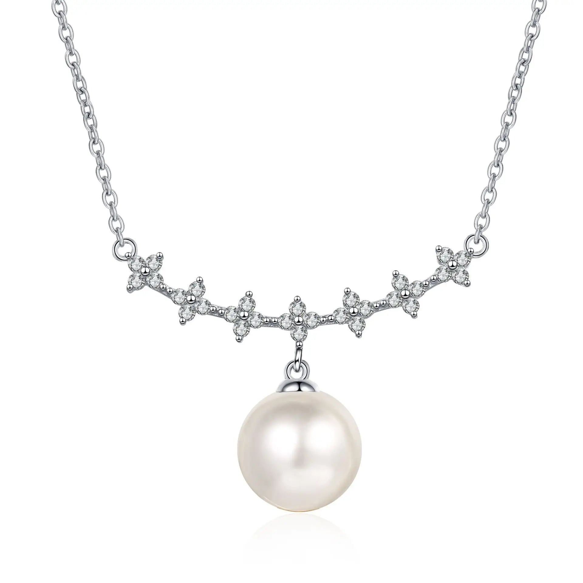 S925 Sterling Silver Freshwater Pearl Moissanite Necklace Classic Style Necklace for Wedding or Engagement