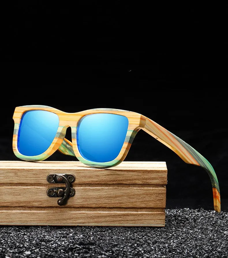 Women Colorful Wooden Temples  Wood Frame Handmade Eco Friendly  Wood  Polarized TAC Eye Wear Glasses Shades Sunglasses