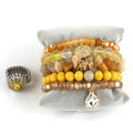 New Fashion 5pcs Natural Gemstone Glass Pearl Bracelet Changeable Button Ring Elastic Stack Bracelet Ring