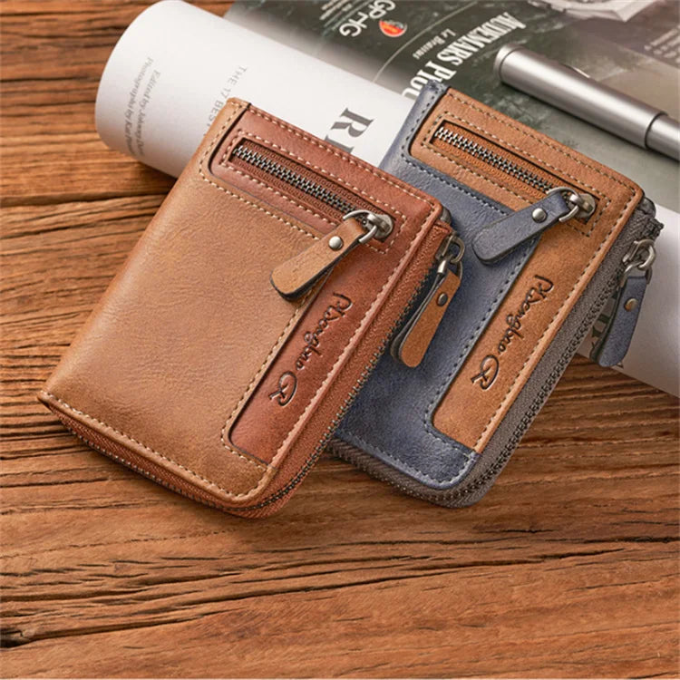 Retro Men's Wallet Short Card Holder Multi-Card Zipper Pu Leather Wallet Men MegaBDM