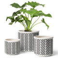 Bohemian Modern Folding Line Pattern Matte Glaze Ceramic Flower Pot with Hole and Tray Plant Garden Home Decoration