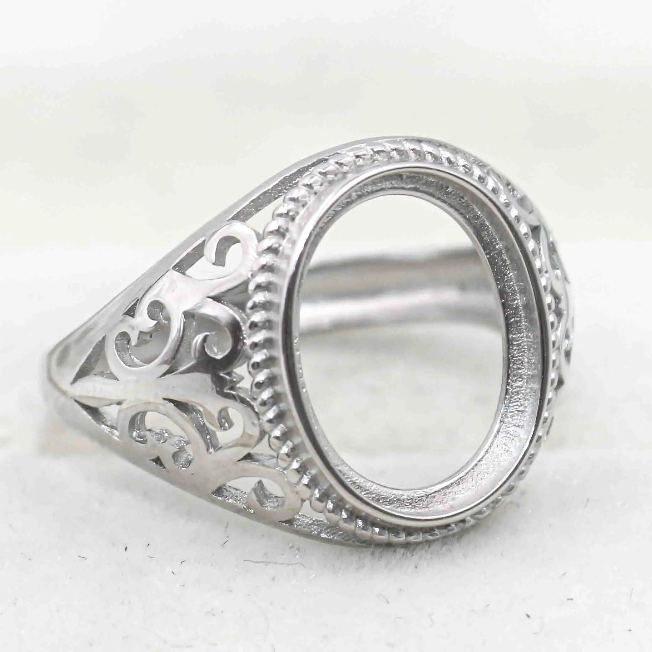 Sterling Silver 11*13mm Semi Mount Men's Ring Frame Empty Blank Bar Bezel Setting S925 Base Without Center Stone for DIY Inlay