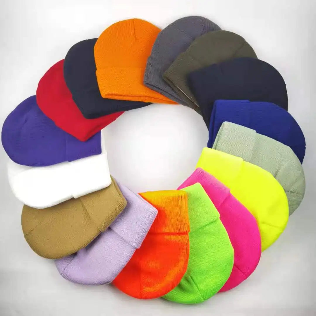 Wholesale Supply Plain Dyed Multi Color Winter Beanie Hats Custom Logo Warm Knitted Lady Winter Hat
