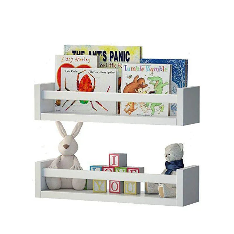 Set of 2 Nursery Room Wood Floating Wall Shelves White Wooden Wall Decor Mount Floating Shelf Storage