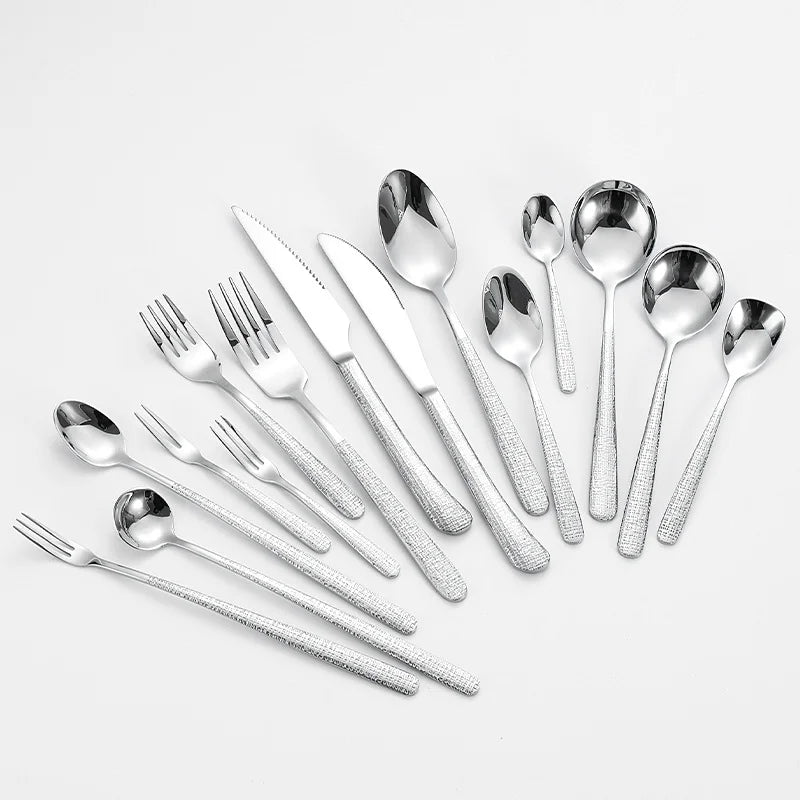 Light Luxury Hammer Pattern Silverware Cutlery Set 304 Stainless Steel Fork Spoon Knife Restaurant Cutlery Set