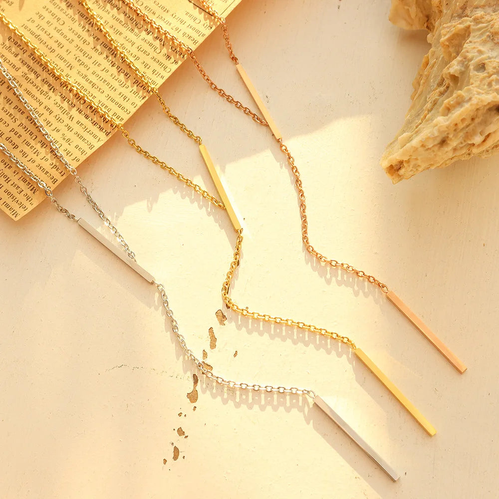 High End Women Punk Geometric Y Design Long Clavicle Chain Stainless Steel 18k Gold Plated Necklace