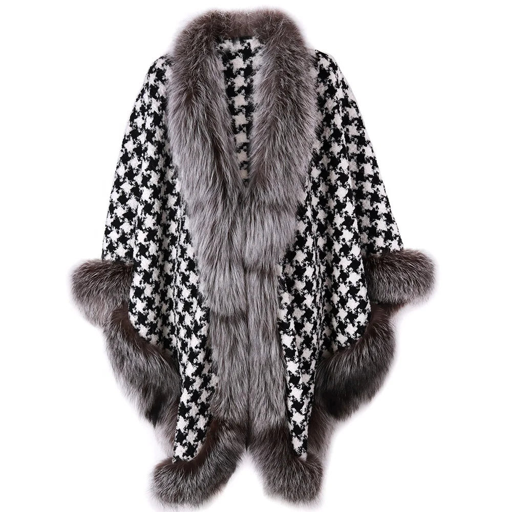 Fur Shawl New Design Sleeve Women Fox Fur Shawl Outerwear Natural Fur Jacket for Ladies