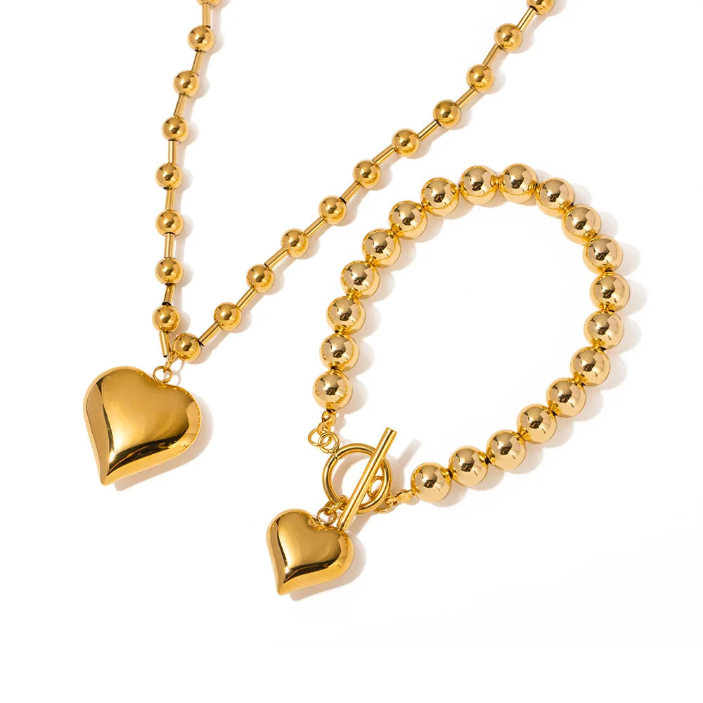 Fashion Jewelry Necklace Waterproof Stainless Steel Bead Heart Shaped Pendant Design 18k Gold Jewelry for Women Wholesale