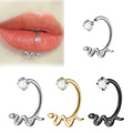 Surgical Steel Snake Shape Labret Lip Ring CBR Prong Earrings with Zircon Stone Cartilage Daith Piercing Jewelry