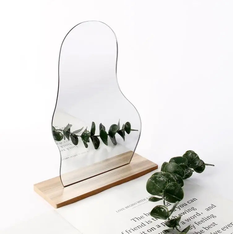 Wood Decorative Desktop Table Acrylic Irregularly Mirror Makeup Mirror New Style Disassembly Design Solid Personalized Square