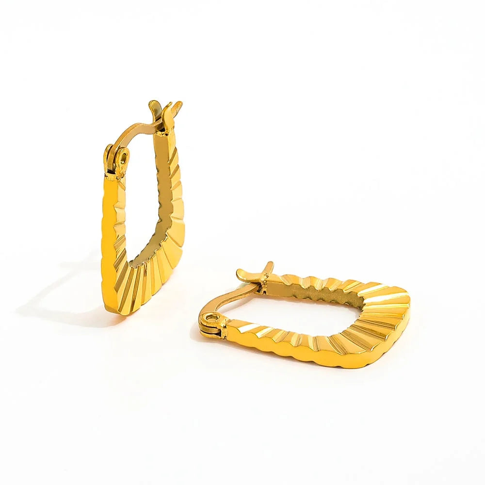 New Trendy Earring 18K Gold Plated Double Side Engraving Figure U Hoop Earring for Women Stainless Steel Jewelry Wholesale
