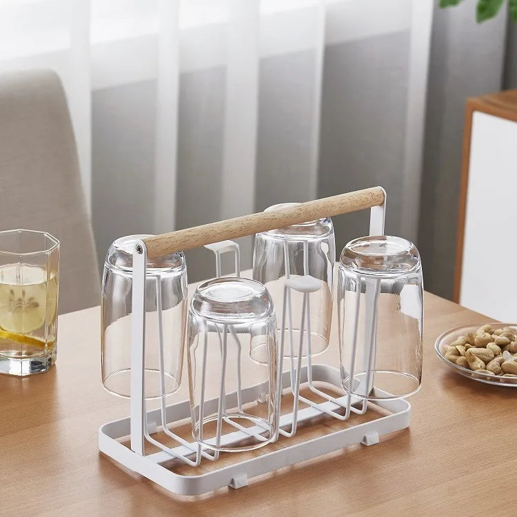 Six-Cup Capacity Metal Storage Rack Iron Drain Table Six Cup Holder Living Room Kitchen Supplies Hanging Kitchen Storage Unit