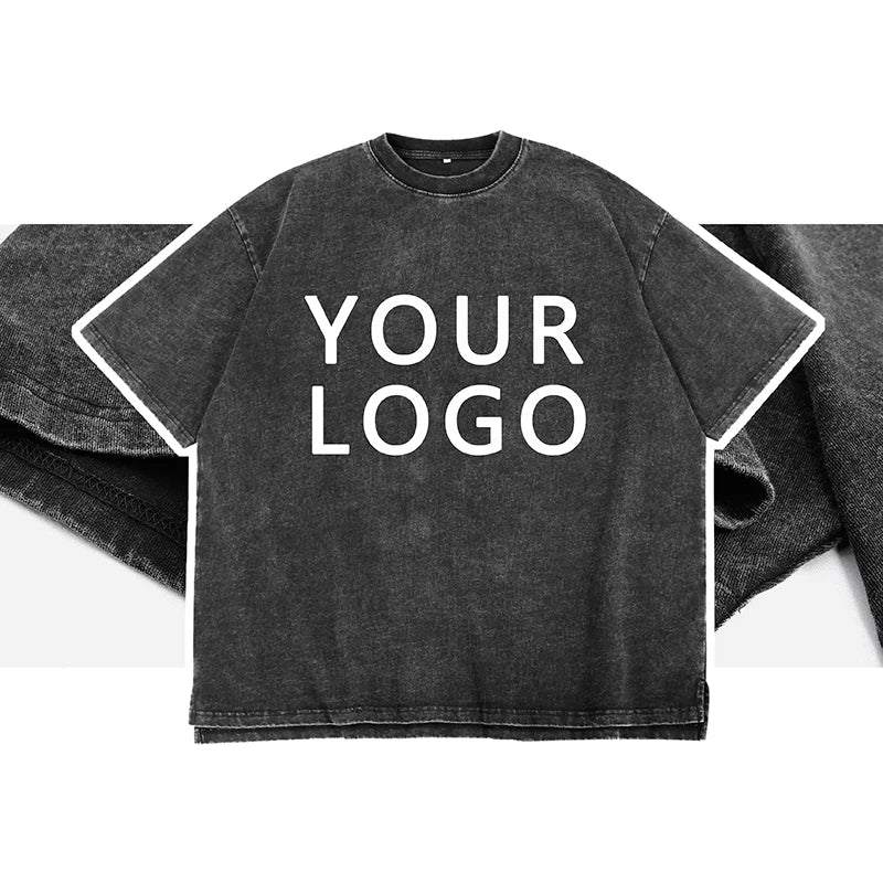 Top Quality Heavy Cotton T-shirt Oversized Retro Mineral Wash Tshirt Acid Wash Relaxed Vintage Blank Men Print Pattern Knitted