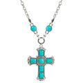 2025 Turquoise Stone Cross Shaped Necklace Women Alloy Inlaid Turquoise Sweater Chain Pendant Necklace