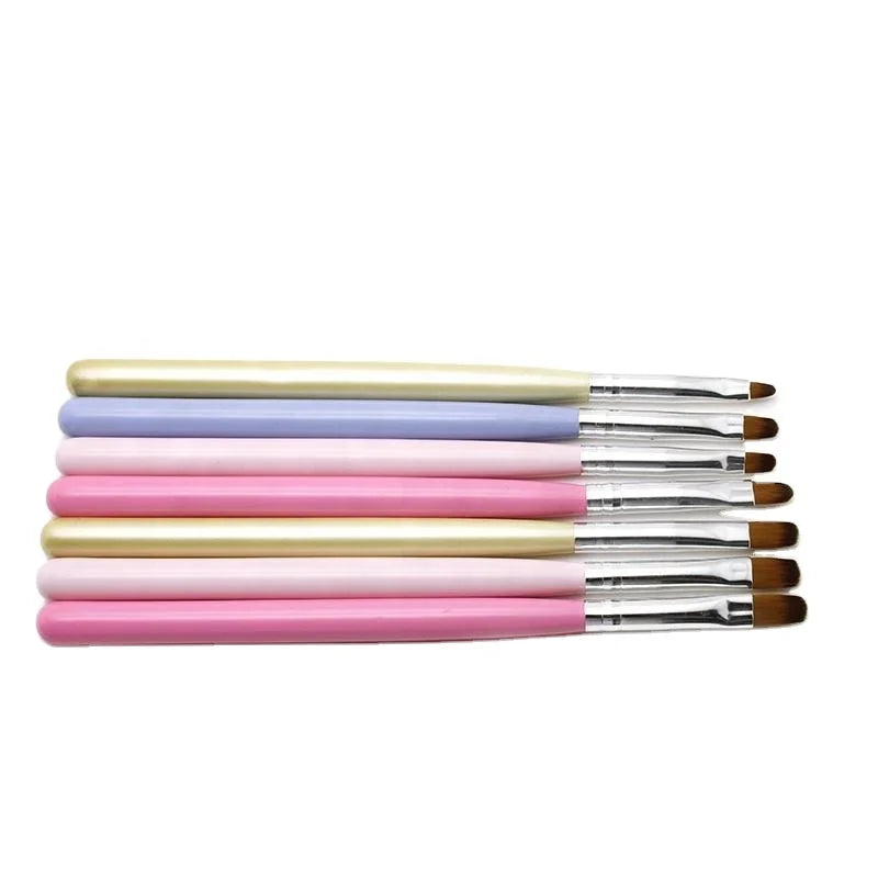 Socheal Professional Nail Beauty Durable 7pcs Colorful Wooden Handle Oval Gel Nail Brush Set Nylon Head Phototherapy Pen Custom