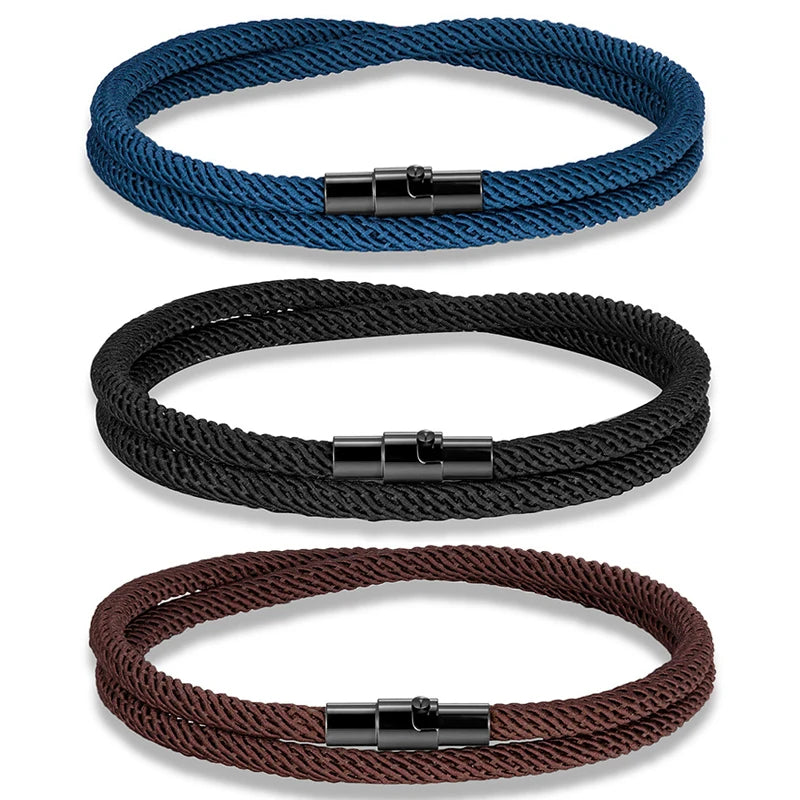 Hot Selling High Quality Stainless Steel Black Clasps Nylon Rope Bangle Charms Fashion Men Jewelry Milan Rope Bracelets Gift