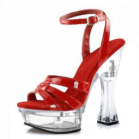 Red Transparent Thick Soled Fashion High Heels Large Size Transvestism Sexy 14cm Pole Dance High Heels Platform Leaky Toe Large