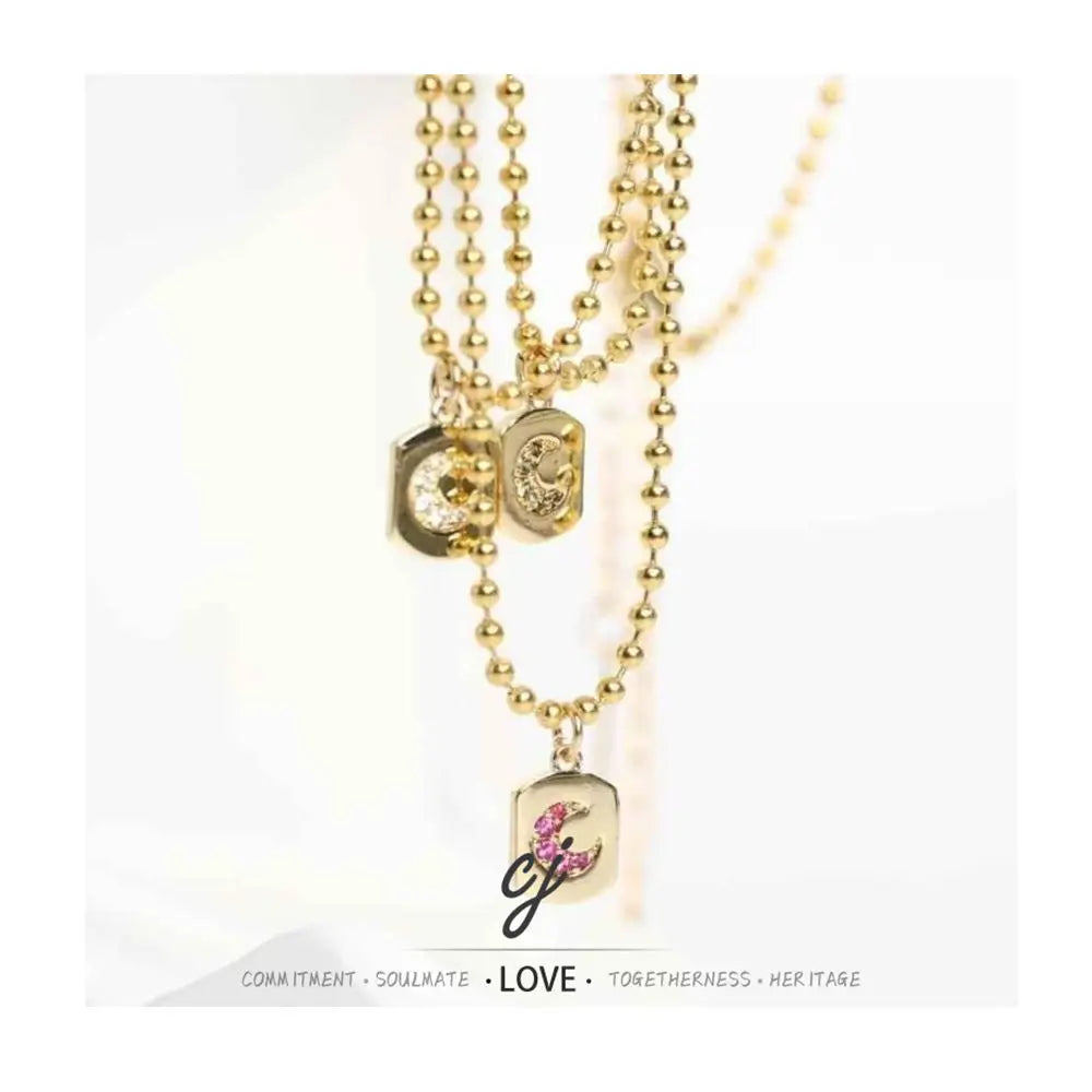Carline Fine Jewelry Gold Plated Women's Necklace Minimalist Moon Shape Pendant Wholesale Stainless Steel Beads Fashionable