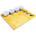 Vintage Bamboo Charcuterie Plate Set Wooden Steak Serving Board with Knife Dipping Sauce Cup Ceramic Bowls for Chopping Blocks