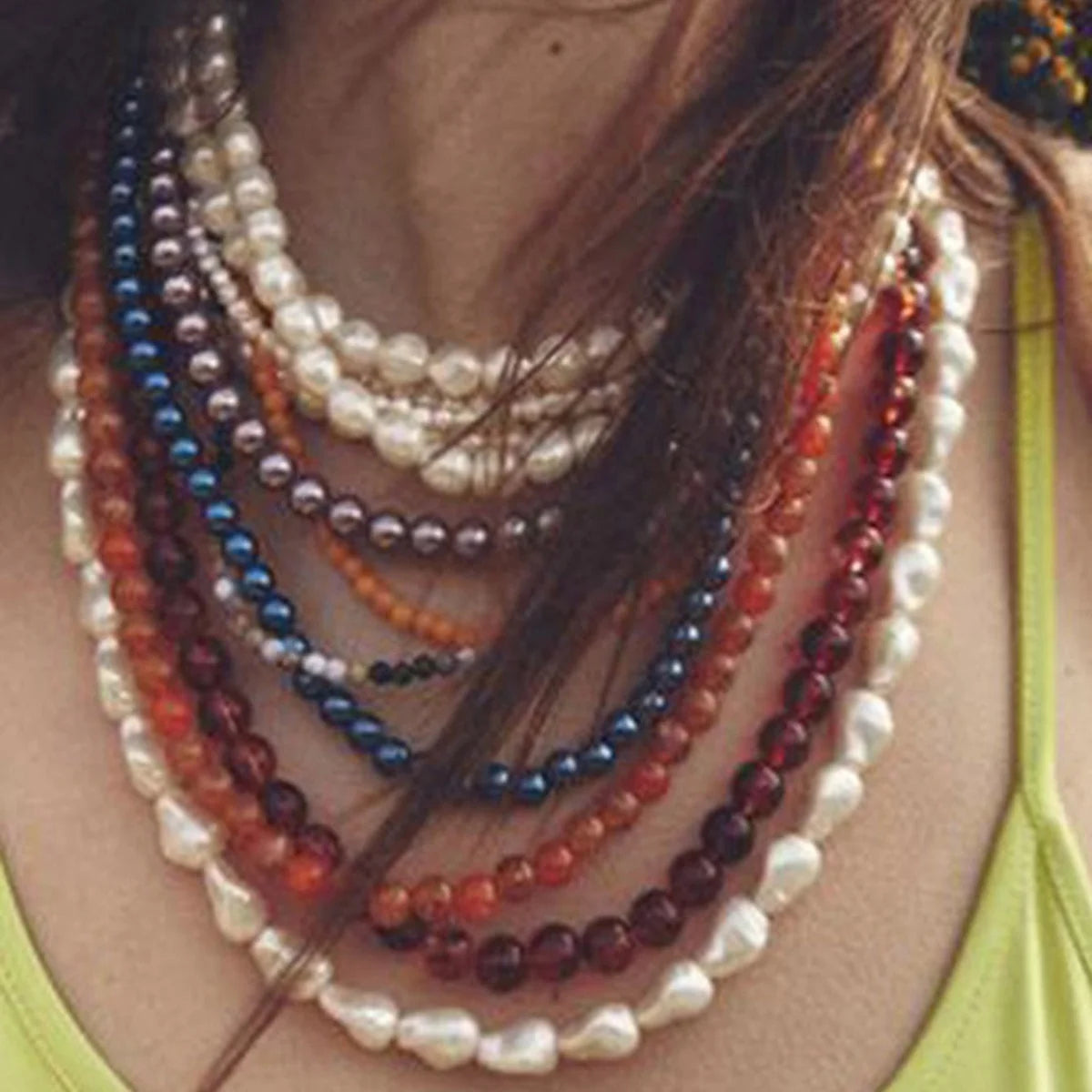 Bohemian Multi-layer Beaded Exaggerated Faux Pearl Design Trendy Baroque Retro Style Beaded Necklaces for Women