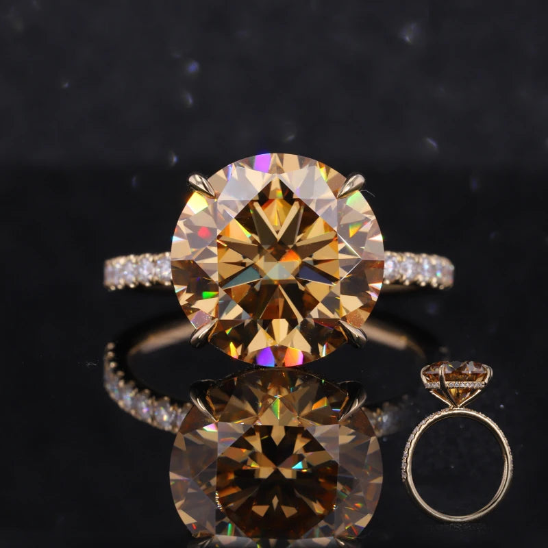 Starsgem Round Cut champagne Moissanite Half Eternity Real Wedding14K Gold Womens Rings