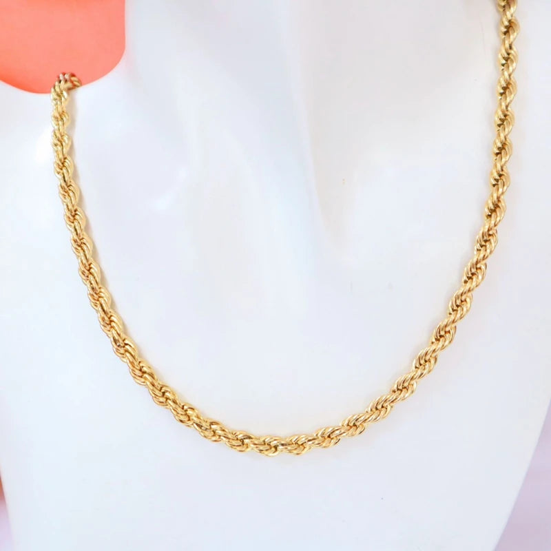 Woman Fashion Trendy Clavicle Jewelry 14K 18K Gold Color Plated Stainless Steel 8mm Twisted Rope Collarbone Necklace