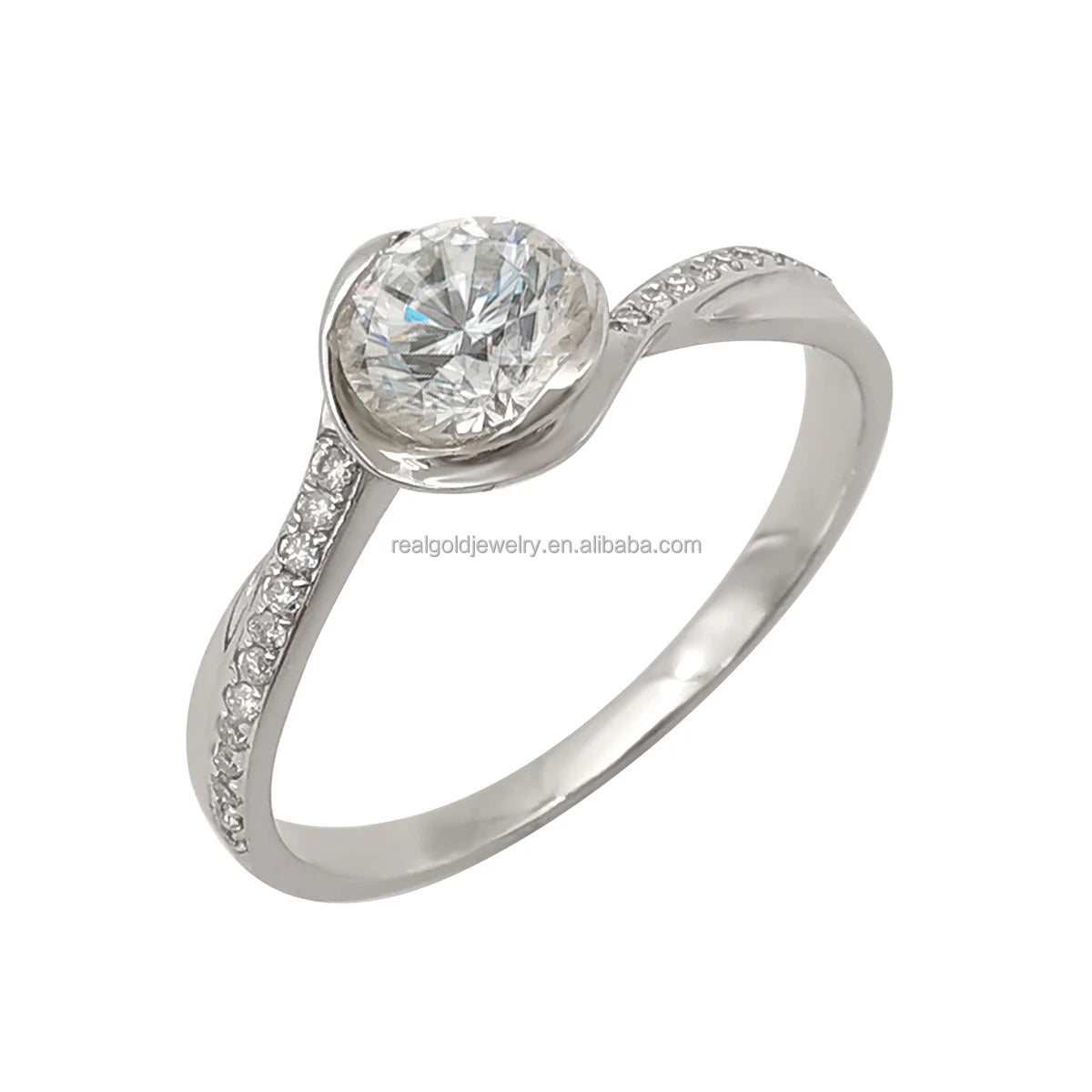 AU585 14k Classic Moissanite Rings Real White Gold Rings Fine Jewelry Engagement Ring Women Jewelry