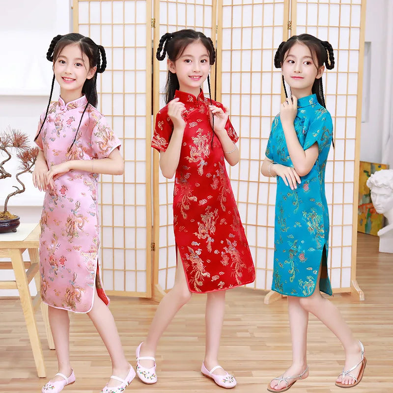 Floral Qipao Dress Chi-Pao Cheongsam New Year Gift Children Clothes Dresses Clothing Wedding Princess Dress