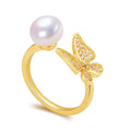 Hot Sale Luxury Pearl Jewelry 18K Gold Plated Butterfly Natural Freshwater Pearl Ring for Women