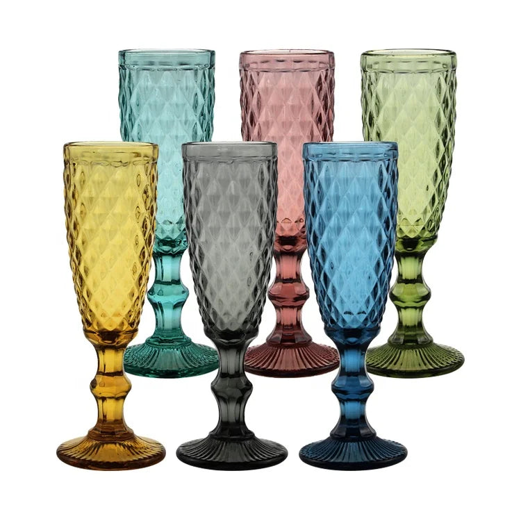 2026 High American Style Diamond Design Different Color Champagne Glass 150ml Dishwasher Safe Glass Flutes for Wedding Party