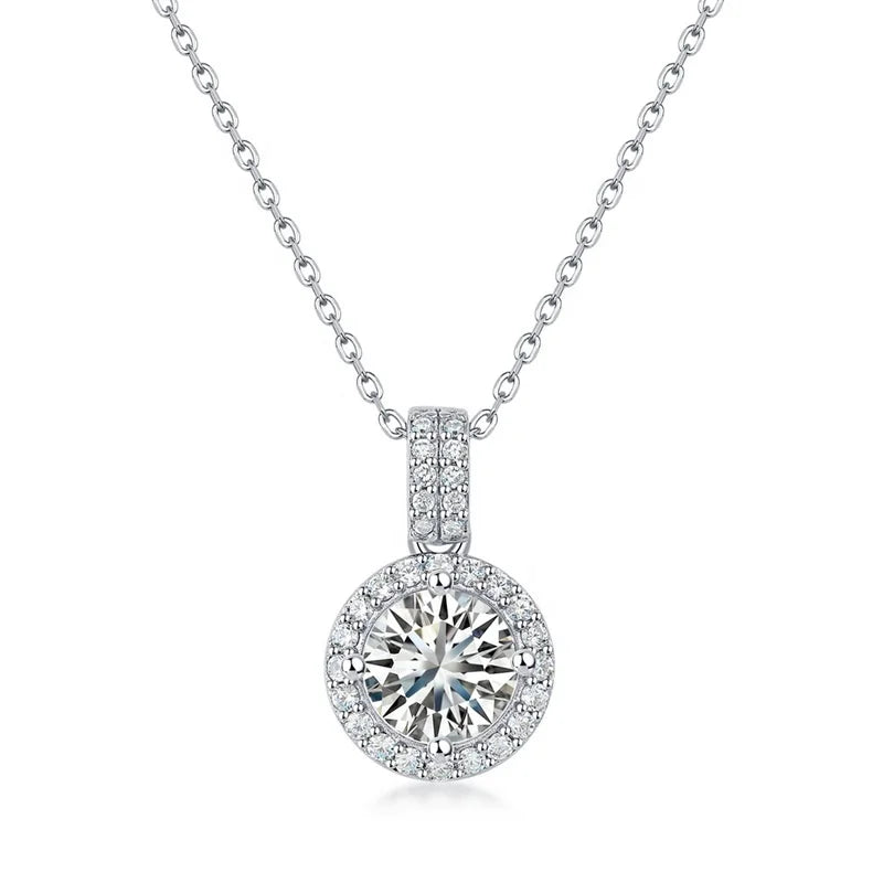 Fine Moissanite Jewelry 925 Sterling Silver Pendant Bling Iced Out Round Cut Diamond Pendant Necklace Gift for Women
