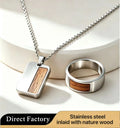 Custom Men's 316L Stainless Steel Wood Inlay Necklace Pendant Natural Ebony Rosewood Jewelry Personalized Eco-friendly Gift Set