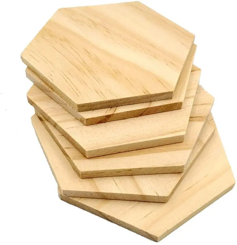 Tailai Unfinished Pine Wood Hexagon Slices DIY Wood Handicraft Cutouts for Home Decoration and Crafts