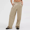 Fashion Women's High Rise Loose Fit Pants 4 Way Stretch Faux Fly Casual Trouser