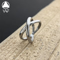 VAF Minimalist Geometric Hollow Out Crossed Ring Statement Stainless Steel Ring for Men Women