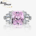 Sterling Silver 925 Fashion Jewelry Luxury Diamond Bridal Wedding Ring Pink Zircon Crystal Rhodium Plated Ring