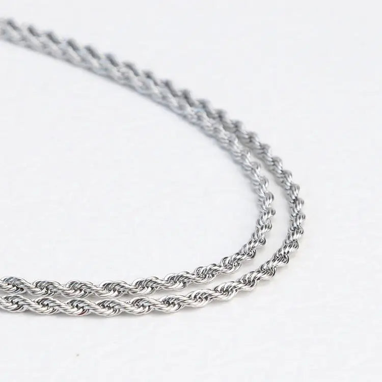 Chris April 316L Stainless Steel PVD Silver Plated Rope Chain Necklace