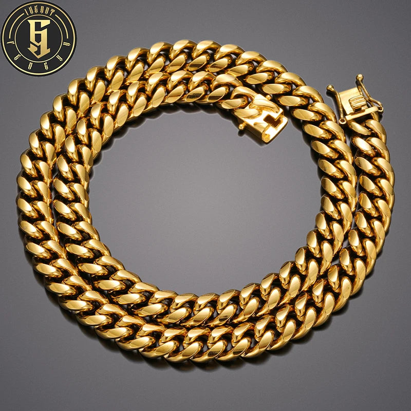 Jewelry Factory Wholesale Price Hip Hop Jewelry 10mm 18K PVD Gold Plated Stainless Steel Mens Miami Cuban Link Chain